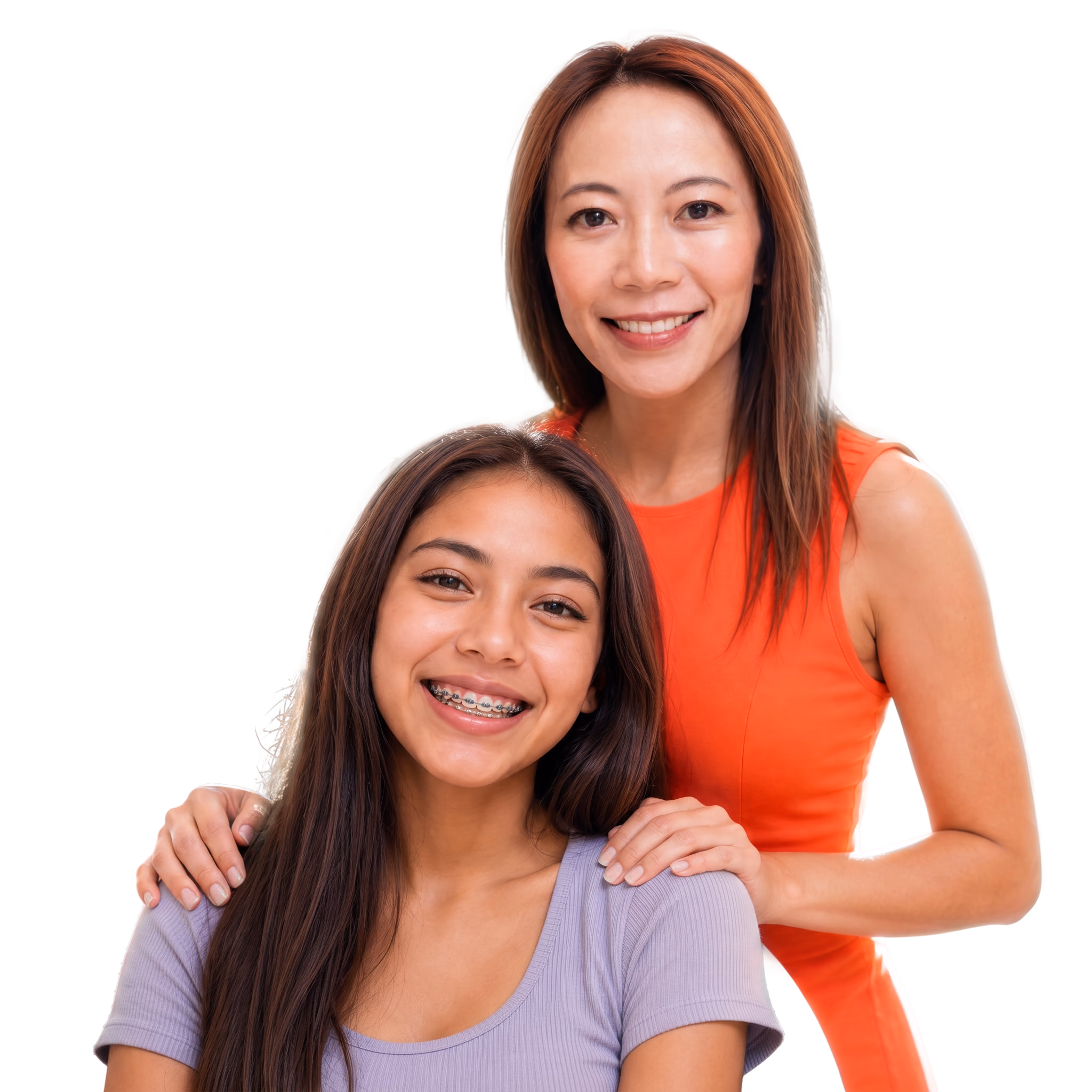Mother and teenage daughter smiling after braces treatment